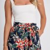 Ladies Shorts Colour is Navy Tropical Print