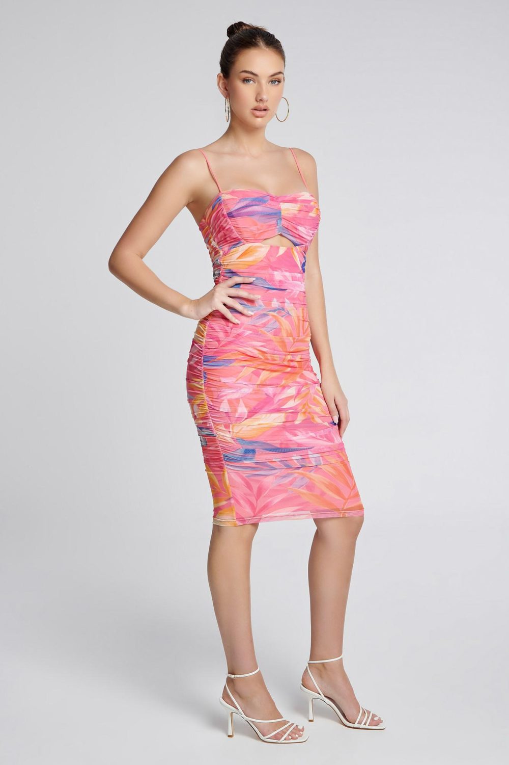 Ladies Dress Colour is Amber Tropical Print