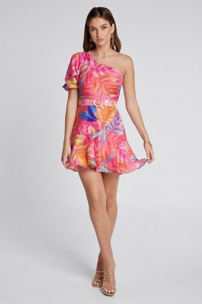 Ladies Dress Colour is Amber Tropical Print